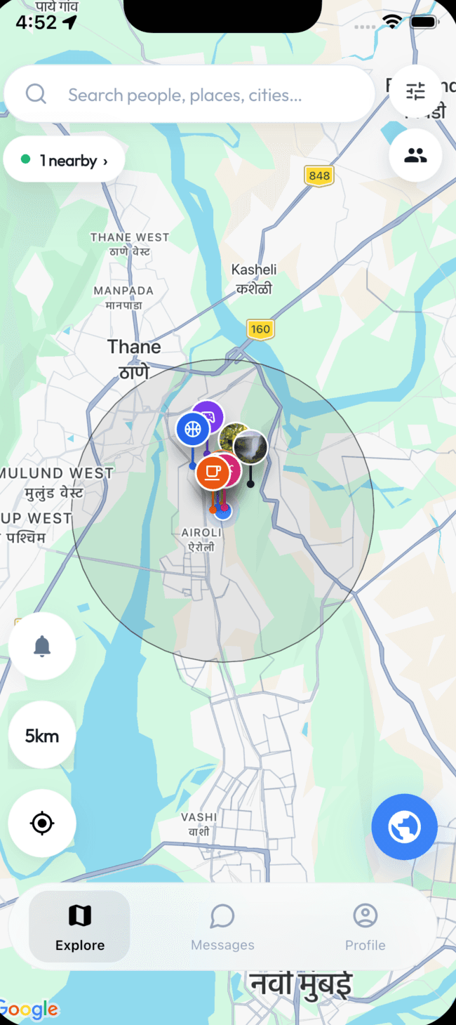 Chatjon map screen showing the settings icon in the upper-right corner